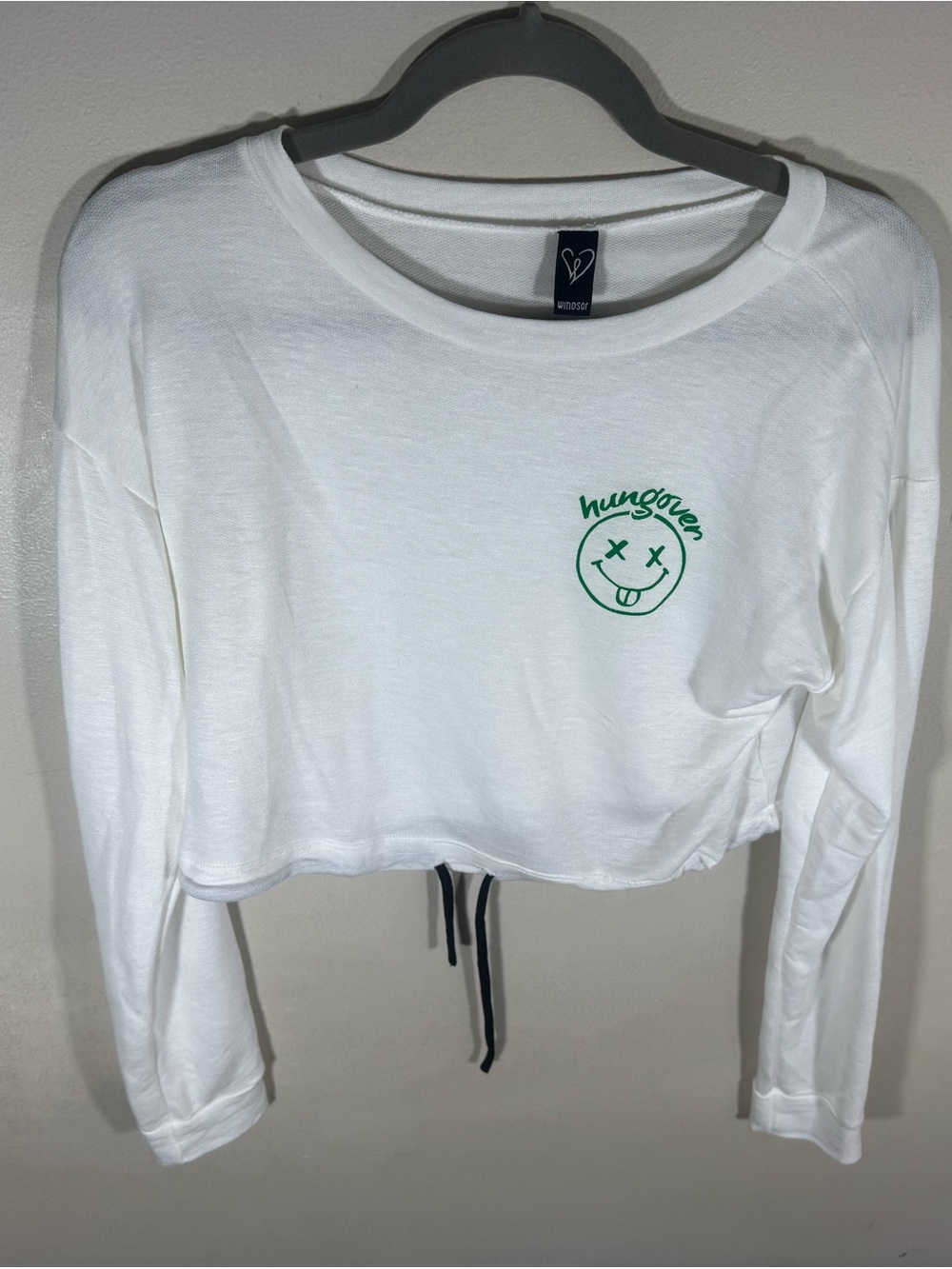 Windsor White Cropped Long-Sleeve Tee with Green Smiley